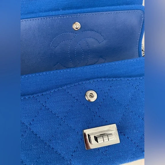 CHANEL 2.55 Mini Blue Quilted Cloth Shoulder Crossbody Bag - Picture 12 of 14